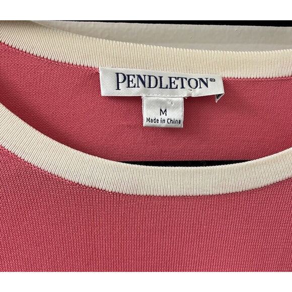 Pendleton Short Sleeve Top & Cardigan Sweater Set Women's Size M Pink White Trim - Picture 4 of 5